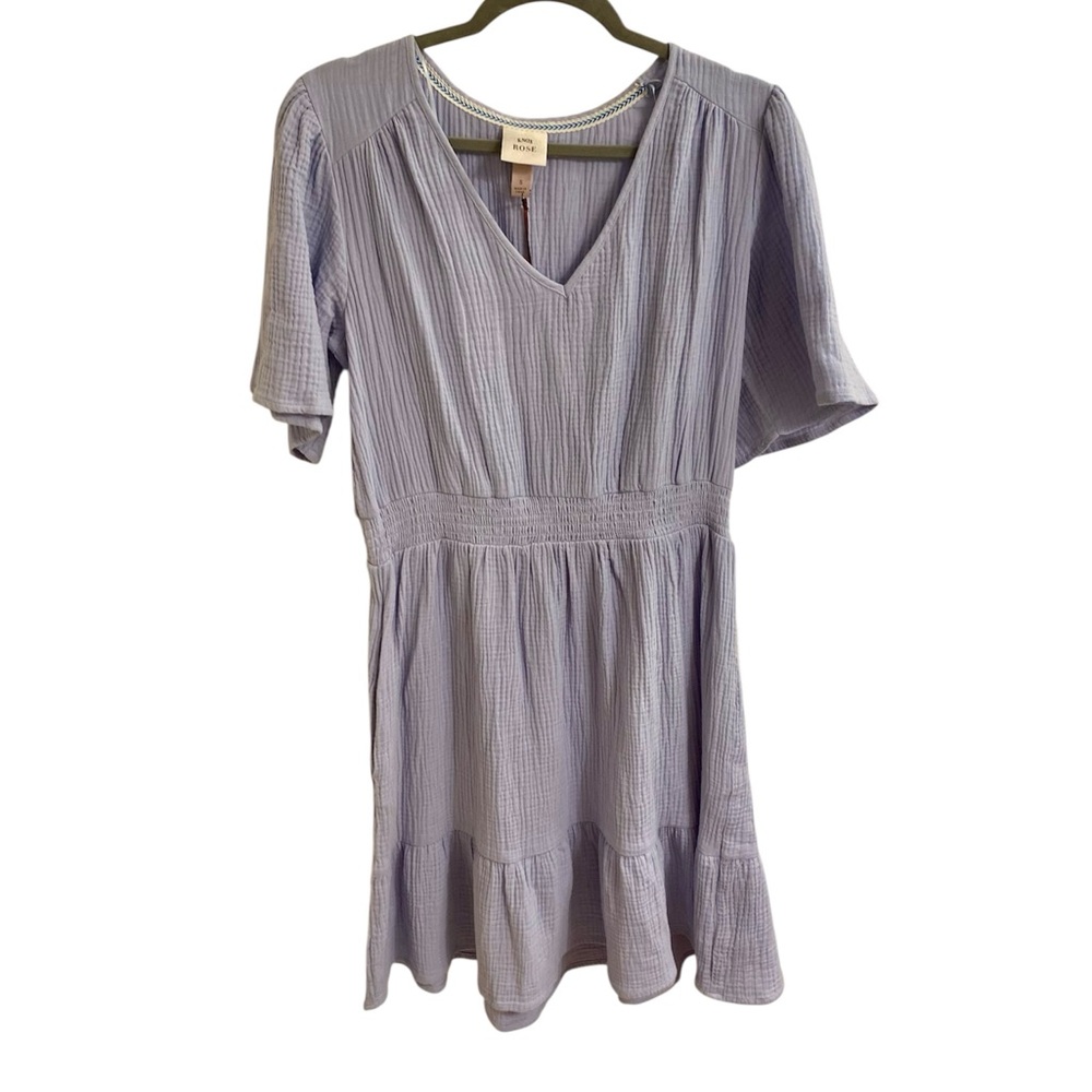 KNOX ROSE BOHO V-NECK GAUZY MUSLIN DRESS SIZE SMALL WITH POCKETS POWDER BLUE NWT